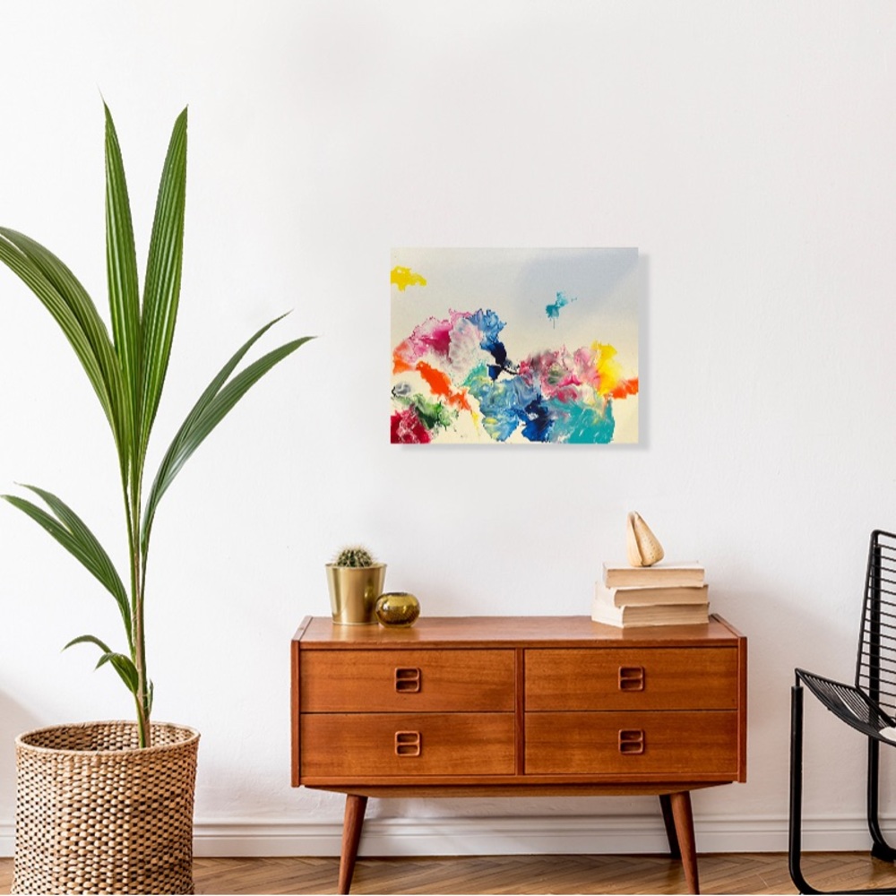 16x20 Abstract Acrylic Painting Canvas Orange Teal Pink Art Artwork OOAK